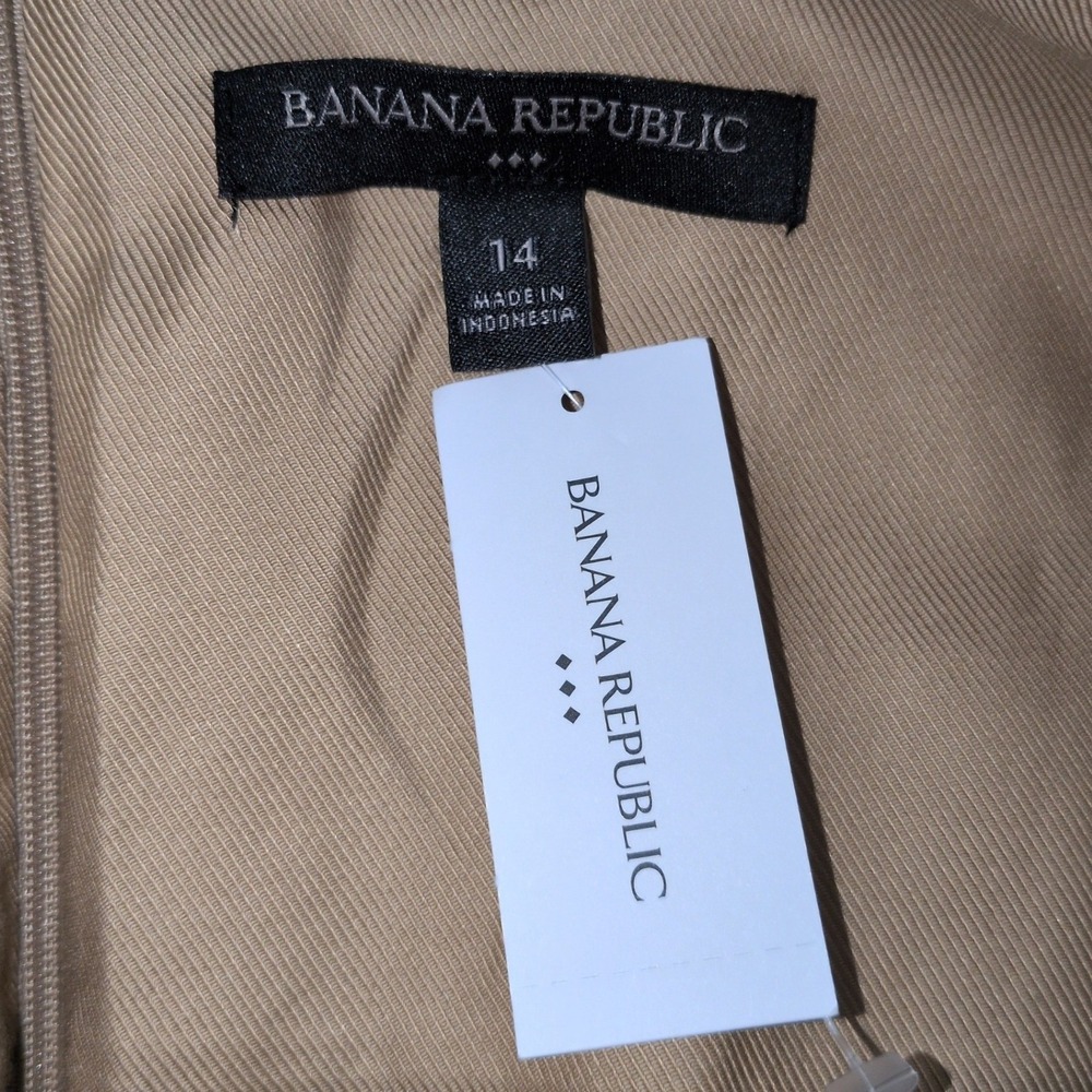 NWT Banana Republic Twill Dress Women 14 Khaki Fit Flare‎ Tailored Knee Length - Picture 11 of 14